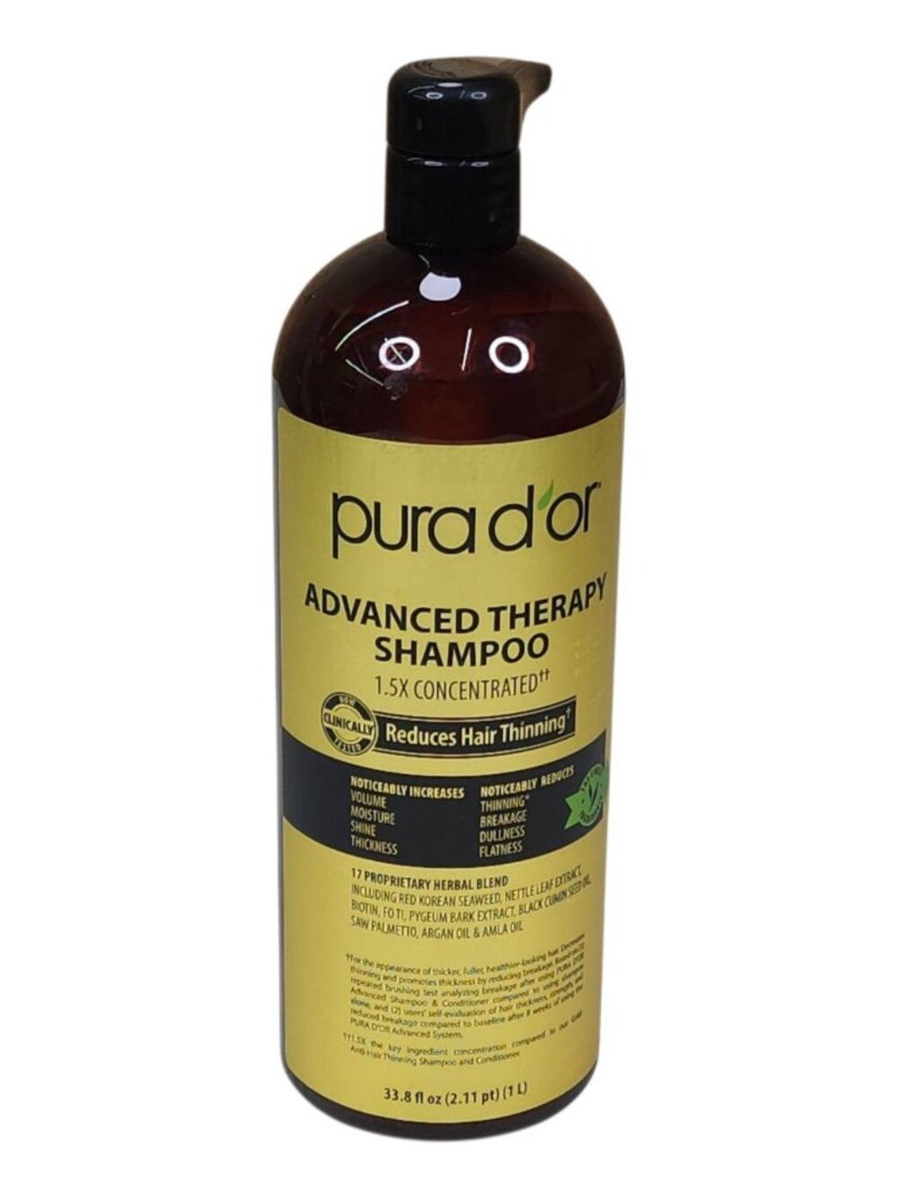 Pura Dor Advanced Shampoo Jumbo 33.8 oz Reduces Hair Thinning Volumizes